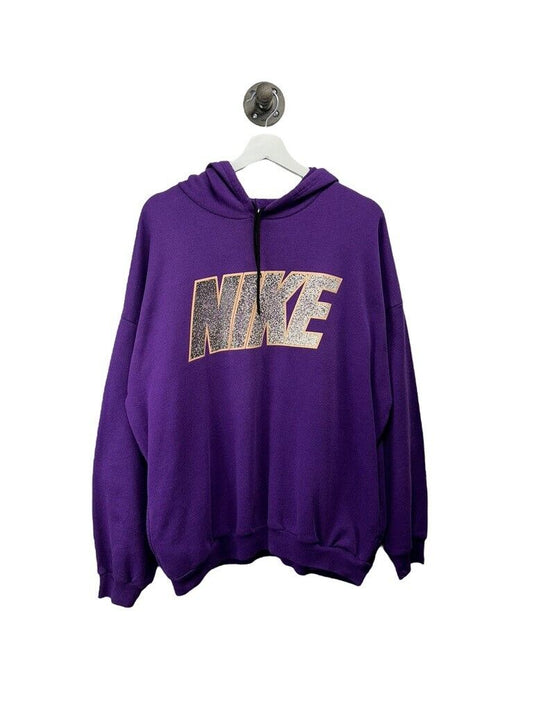 Vintage 80s/90s Nike Graphic Spellout Hooded Sweatshirt Size XL Purple
