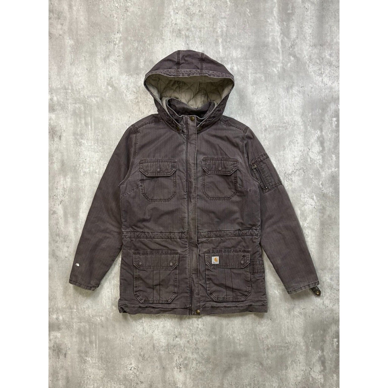 Vintage Womens Carhartt Canvas Workwear Hooded Chore Style Jacket Size Medium