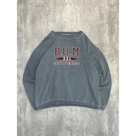 Vintage BUM Equipment Embroidered Spellout Sweatshirt Size Large Gray