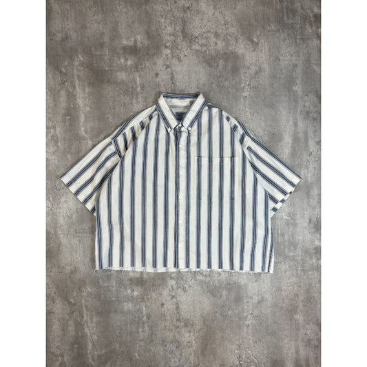 Vintage Shades Striped Single Pocket Short Sleeve Cropped Button Up Shirt Size XL