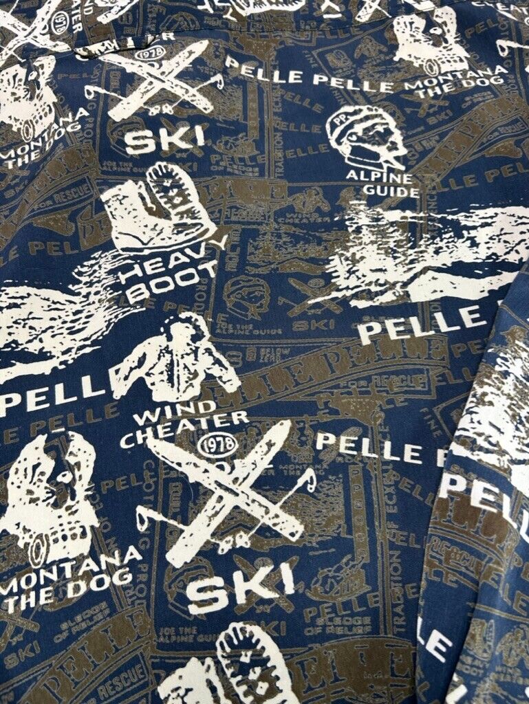 Vintage Pelle Pelle Skiing All Over Print Long Sleeve Button Up Shirt Size XL