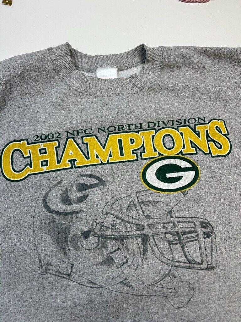 Vintage 2002 Green Bay Packers NFC Champs NFL Helmet Logo Sweatshirt Size Large