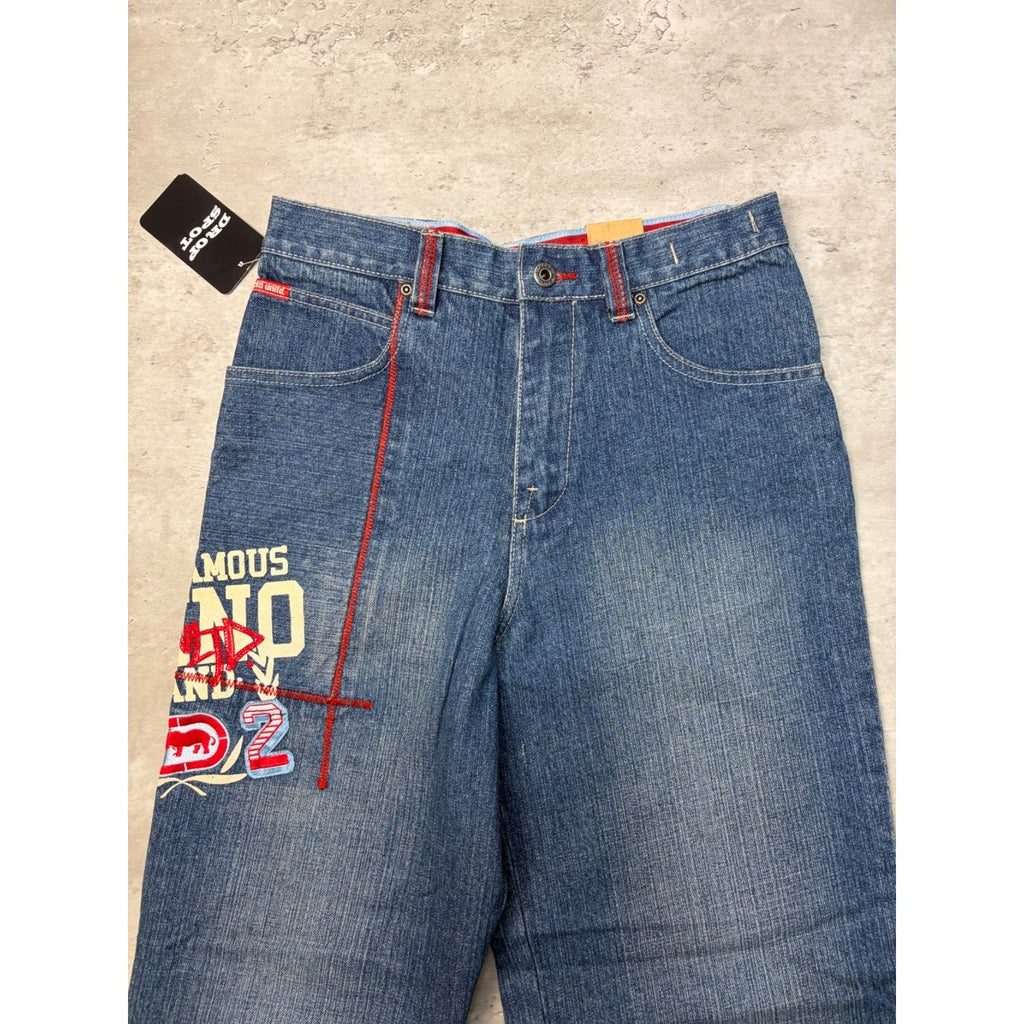 Vintage Y2K Womens Ecko Unilmited Embroidered Logo Medium Wash Denim Pants