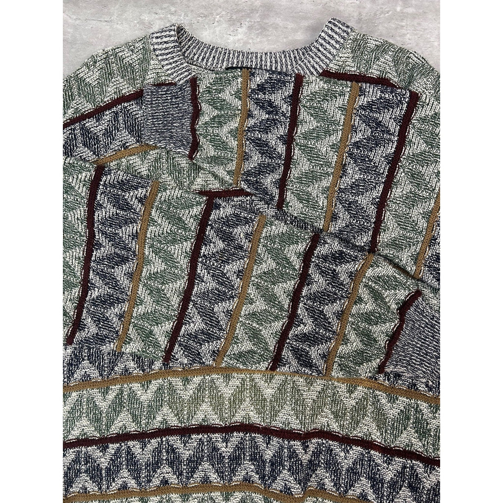 Vintage 90s Jantzen Zig Zag Striped Print Pullover Knit Sweater Size Large