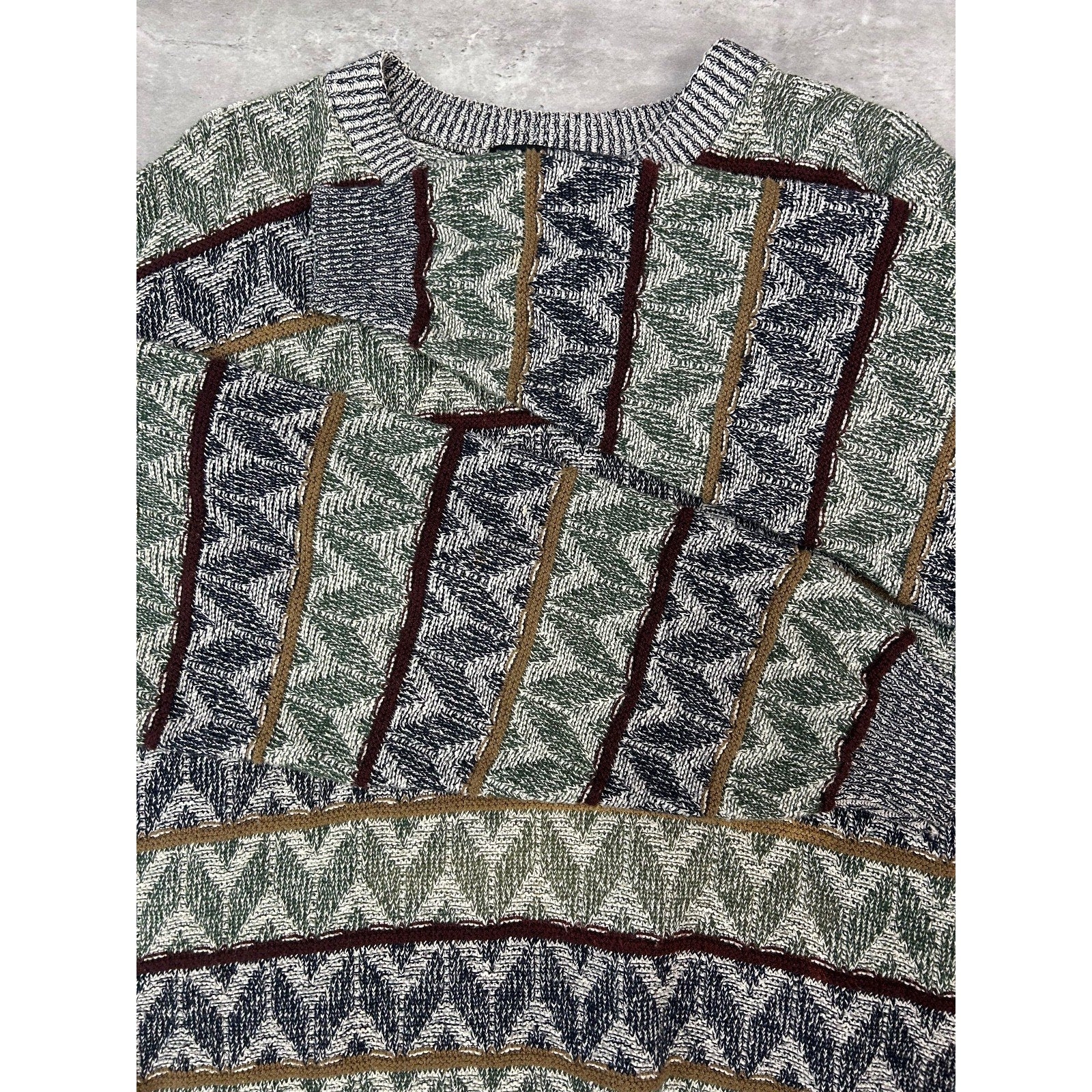 Vintage 90s Jantzen Zig Zag Striped Print Pullover Knit Sweater Size Large