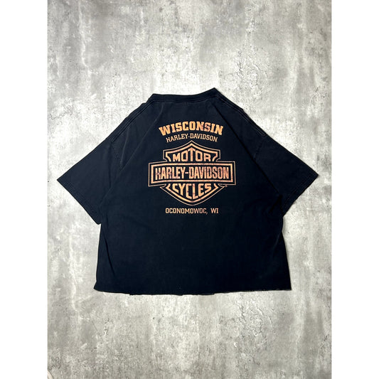 Harley Davidson Motorcycles Spellout Graphic Reworked Cropped T-shirt Size XL