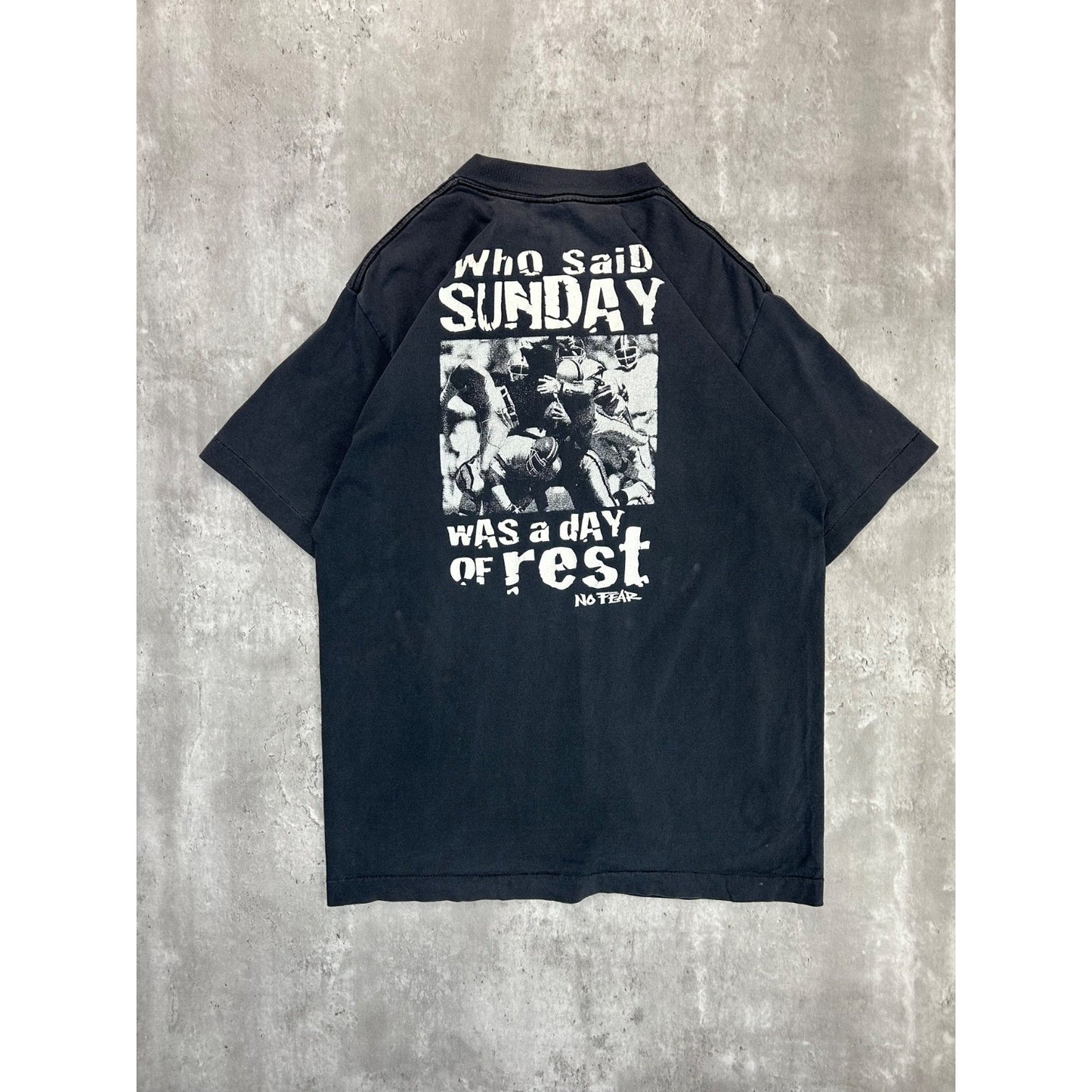 Vintage Y2K No Fear Who Said Sunday... Graphic Slogan T-Shirt Size Large Black