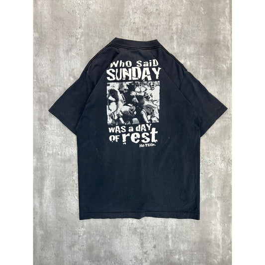 Vintage Y2K No Fear Who Said Sunday... Graphic Slogan T-Shirt Size Large Black