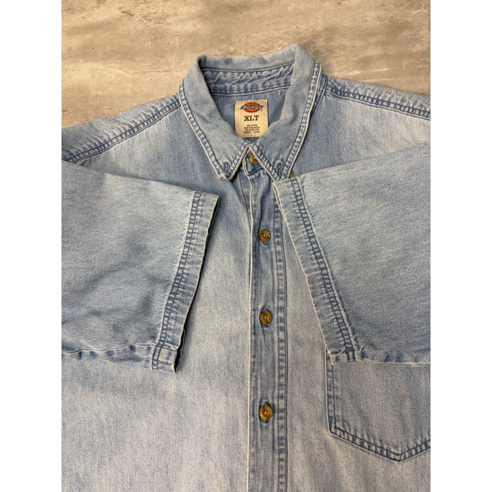 Vintage Dickies Light Wash Denim Single Pocket Button Up Shirt Size XLT