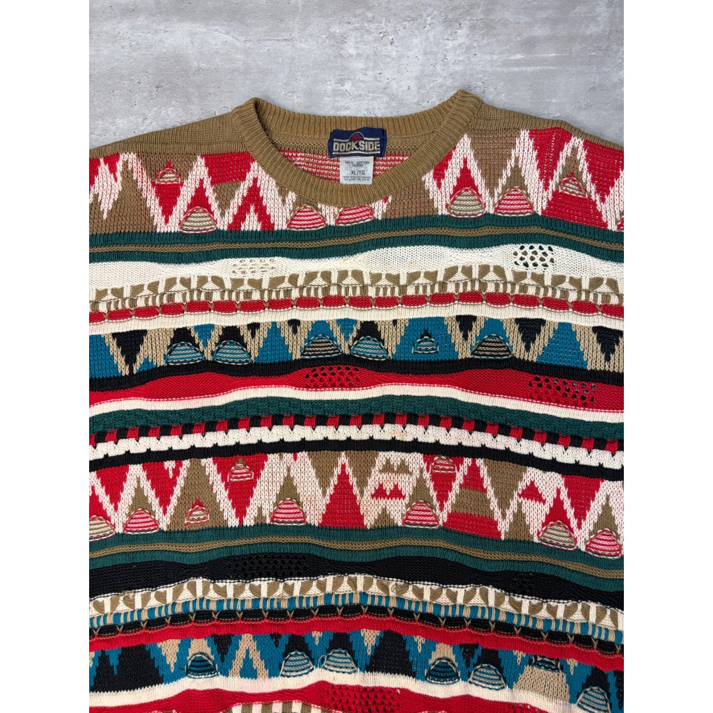 Vintage Dockside Abstract Pattern 3D Knit Sweater Size XL