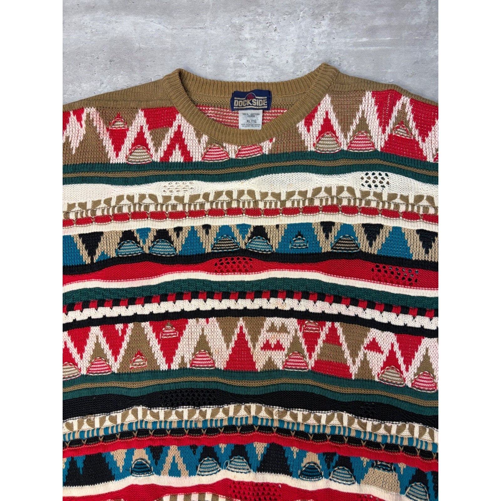 Vintage Dockside Abstract Pattern 3D Knit Sweater Size XL