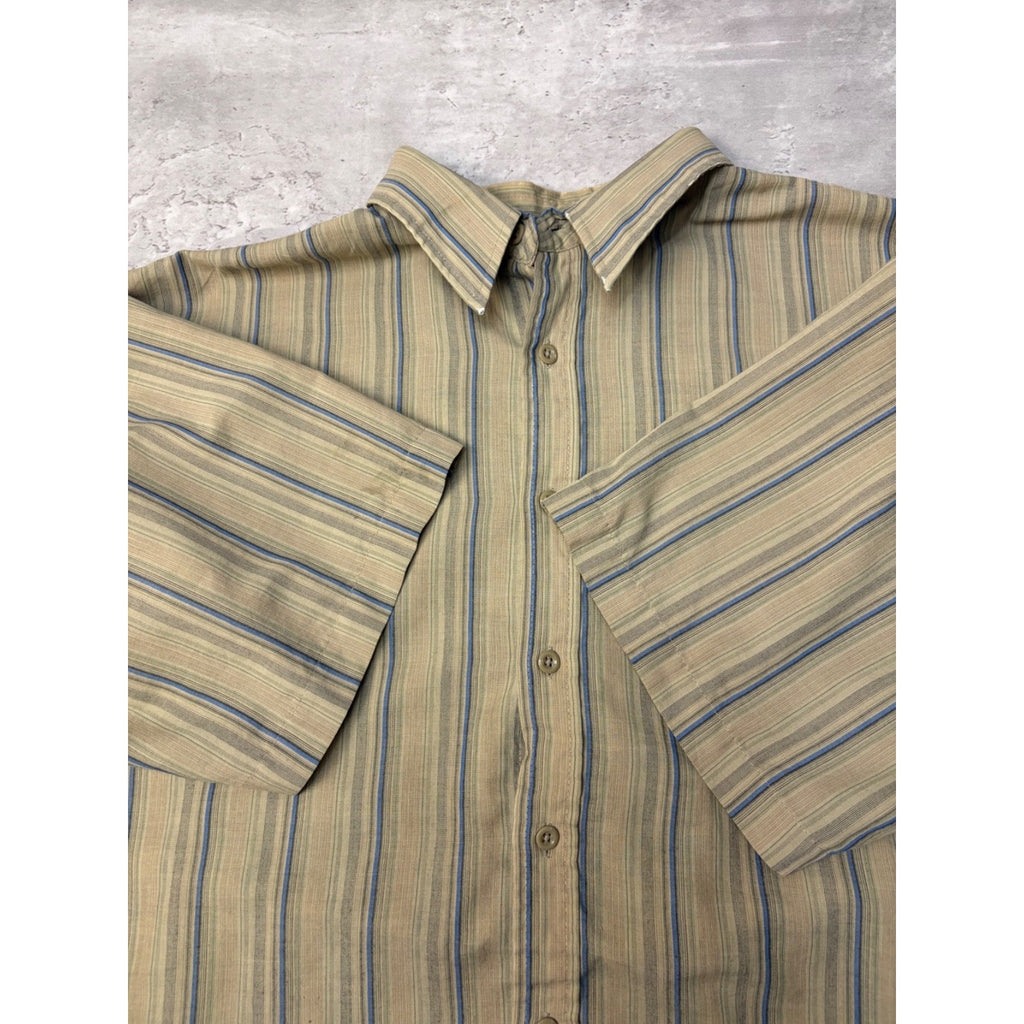 VTG Puritan Single Pocket Striped Reworked Cropped Button Up Shirt Size Large