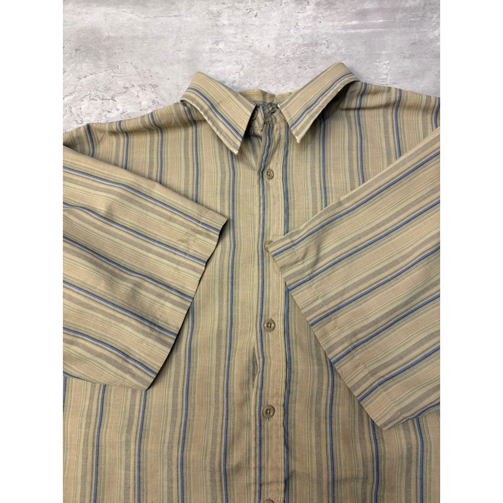 VTG Puritan Single Pocket Striped Reworked Cropped Button Up Shirt Size Large