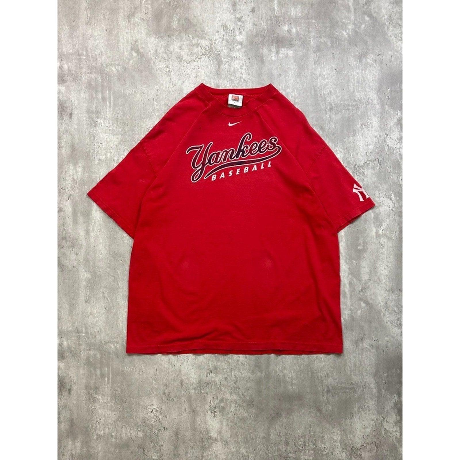 Vintage New York Yankees MLB NIke Middle Swoosh Spellout T-Shirt Size XL