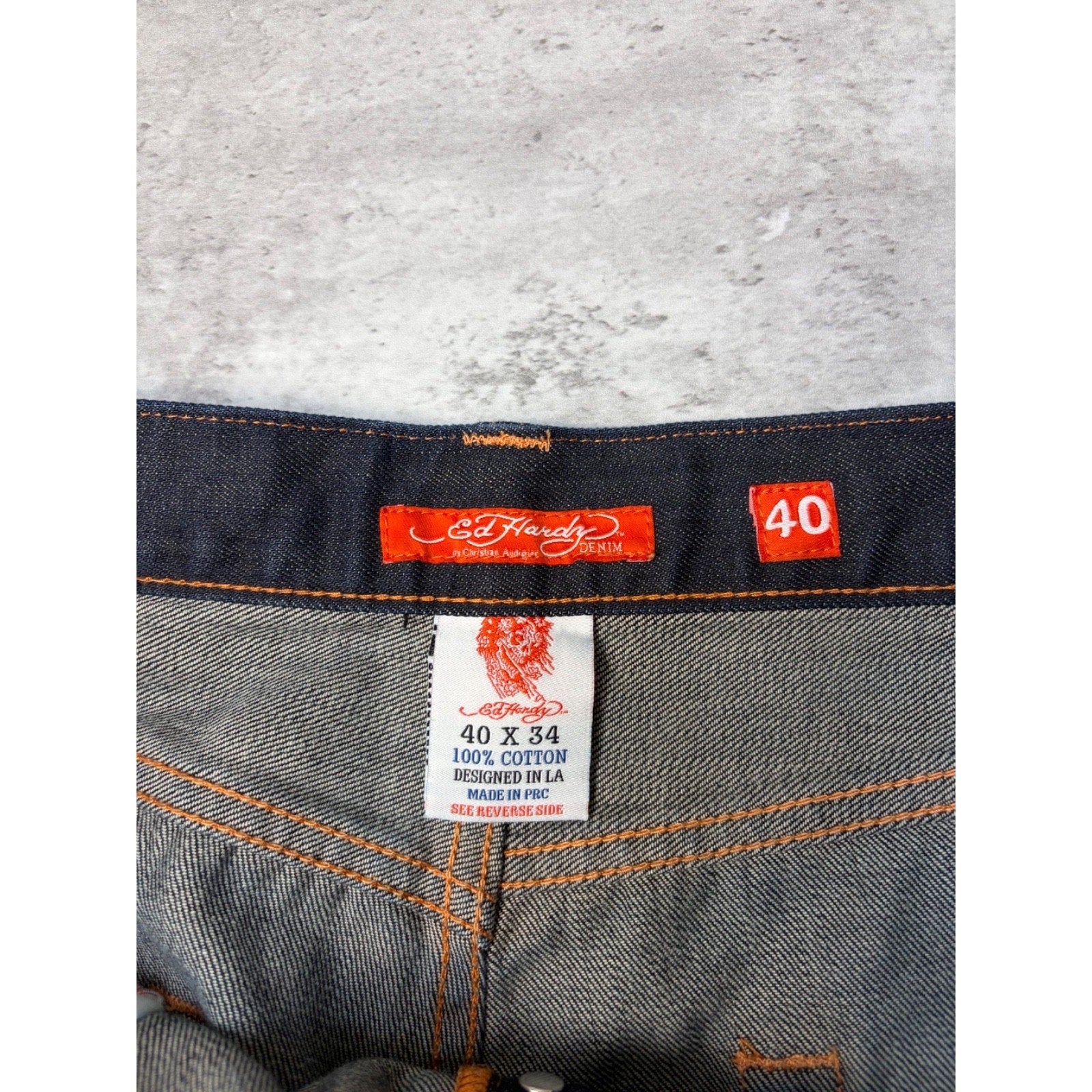 Vintage Y2K Ed Hardy Bedazzled Skull Graphic Dark Wash Denim Pants Size 40