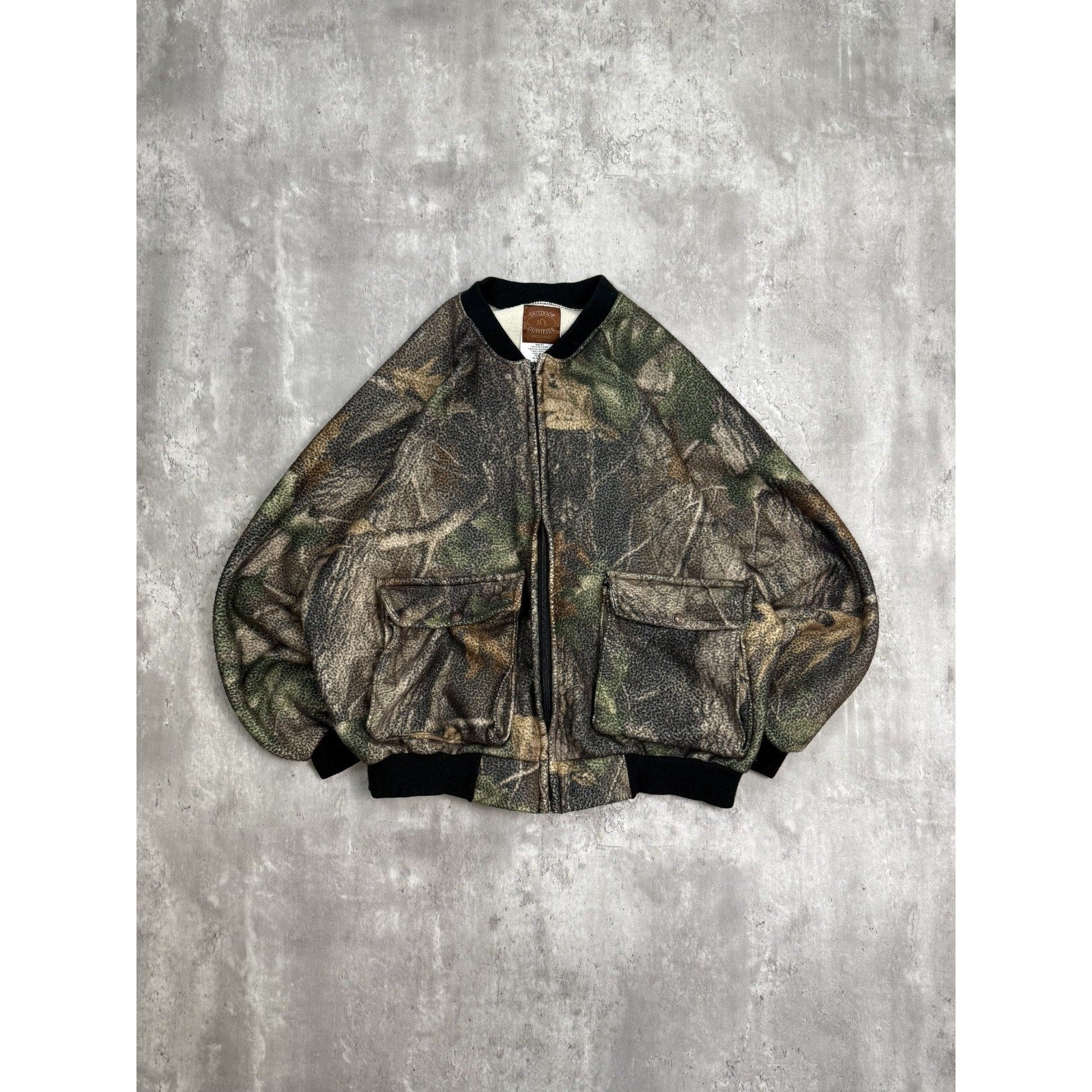 Vintage Ace Outdoors Tree Camo Hunting Fleece Bomber Jacket Size XL
