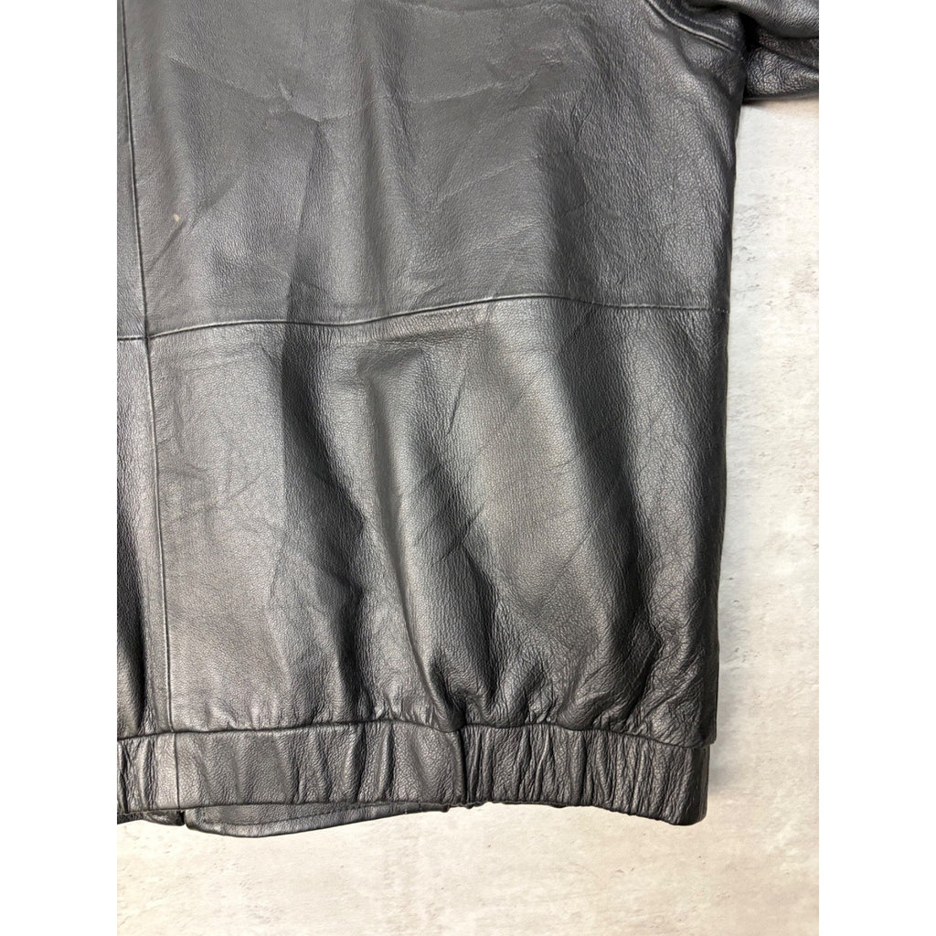 Vintage St. Johns Bay Quilted Lined Full Zip Leather Bomber Jacket Size XL