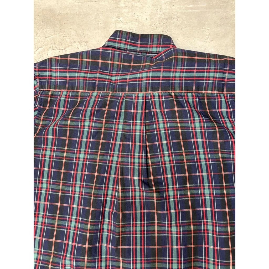 Vintage Eddie Bauer Plaid Cropped Single Pocket Button Up Shirt Size Medium