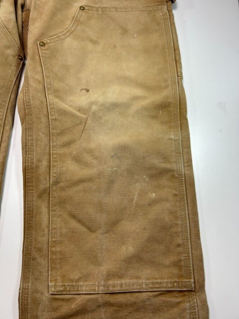 Vintage 90s Carhartt Canvas Workwear Carpenter Double Knee Pants Size 34 Beige