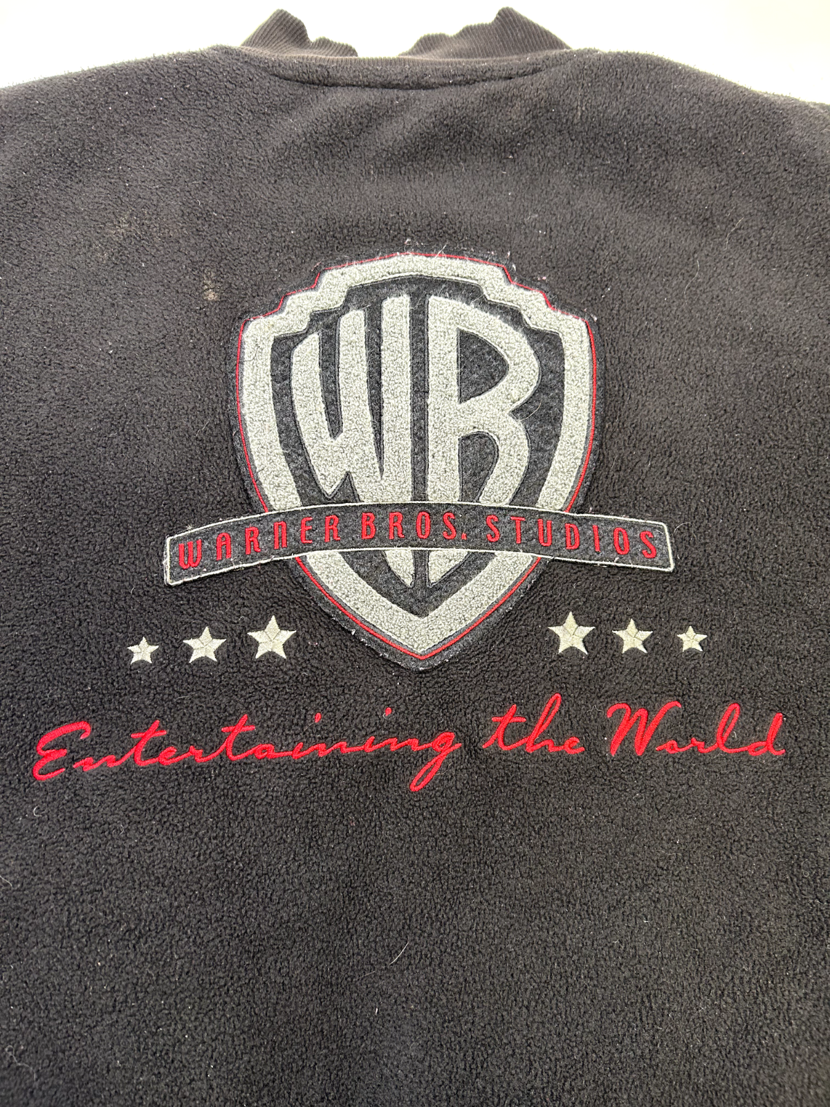 Vintage Warner Bros Fleece Insulated Bomber Style Jacket Size XL Black