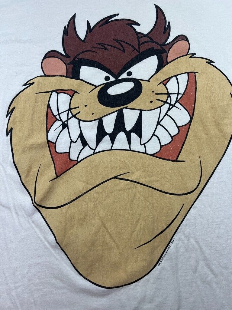 Vintage 1994 Looney Tunes Taz Big Face Graphic T-Shirt Size Large 2XL 90s White