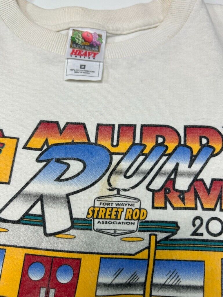 Vintage 2000 Muddy River Run Hot Rod Car Graphic T-Shirt Size Medium White