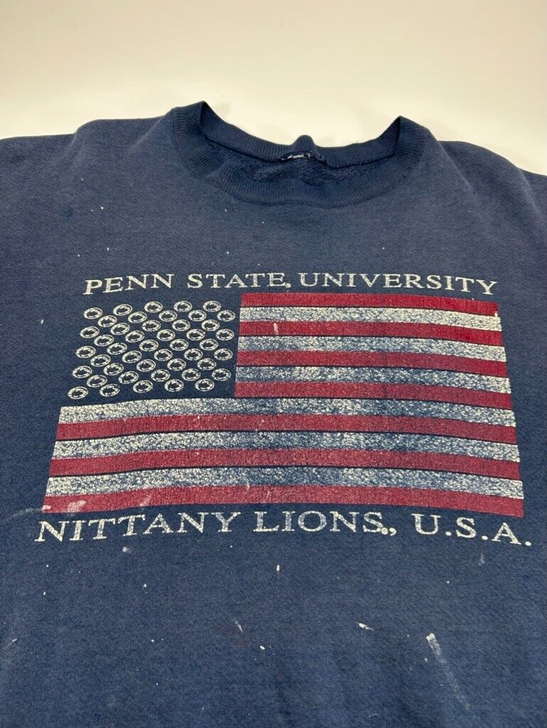 Vintage 90s Penn State NCAA American Flag Distressed Graphic Sweatshirt Size XL