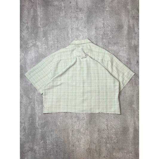 Vintage Batik Bay Plaid Print Reworked Cropped Button Up Shirt Size Large