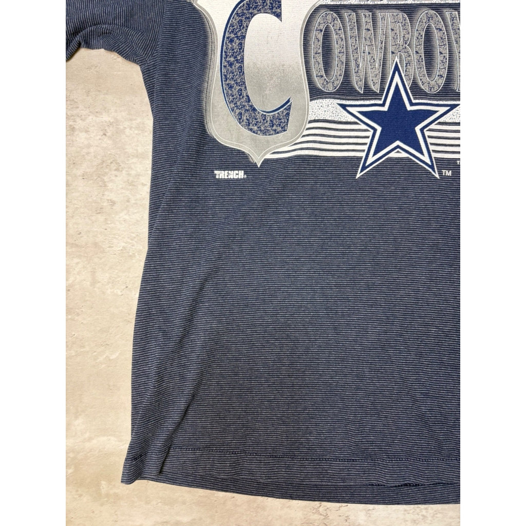 Vintage 1993 Dallas Cowboys NFL Big Graphic Spellout Striped T-Shirt Size Large