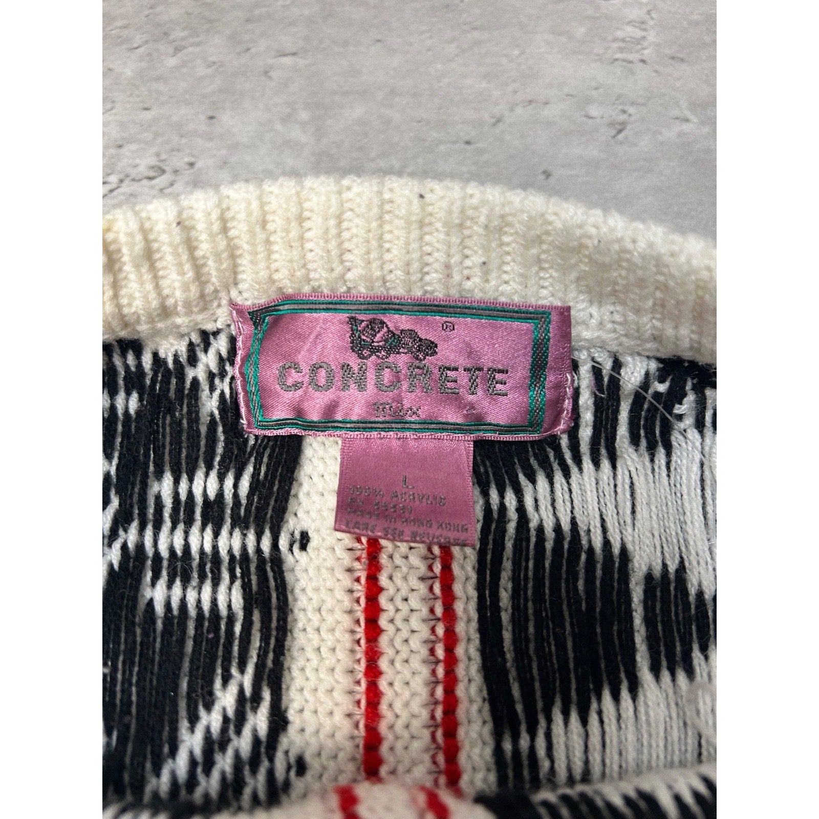 Vintage 90s Concrete Abstract Striped Pullover Knit Sweater Size Large