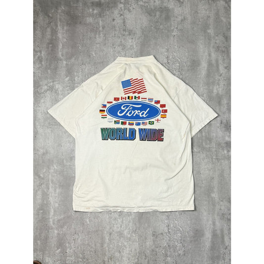 Vintage 90s Ford Trucks Worldwide Flag Spellout Graphic T-Shirt Size XL White