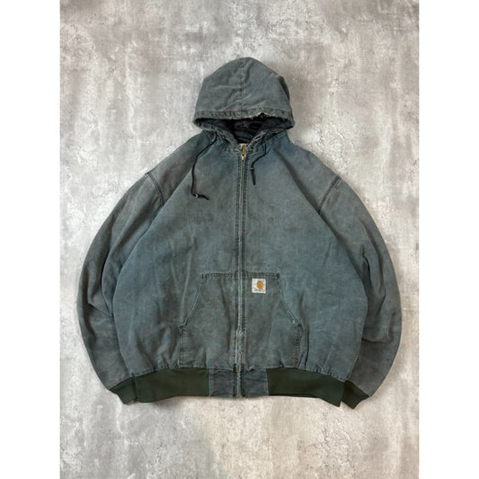 Vintage Carhartt Quilted Lined Canvas Workwear Hooded Active Jacket Size 3XL