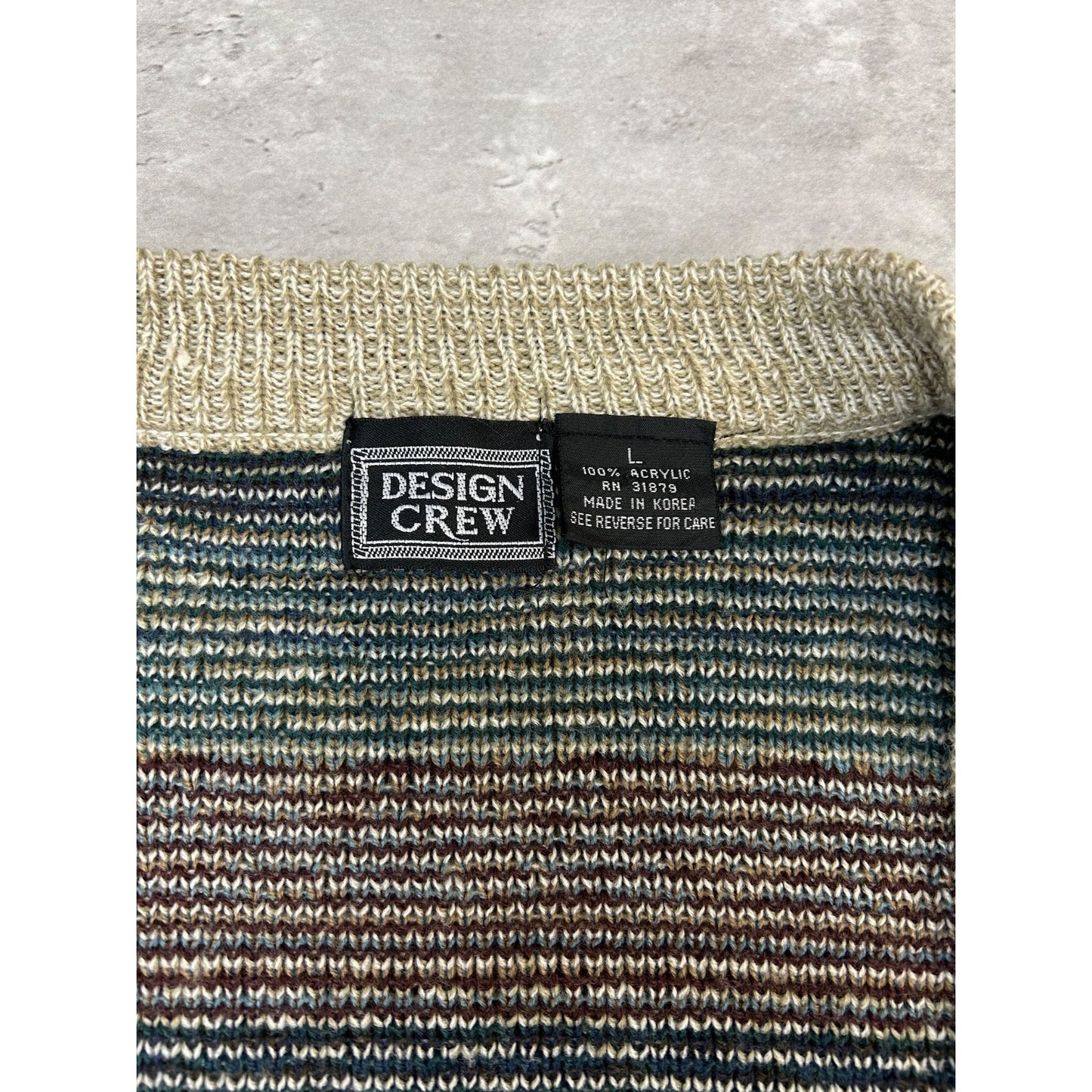 Vintage 90s Design Crew Abstract Striped Knit Cardigan Sweater Size Large