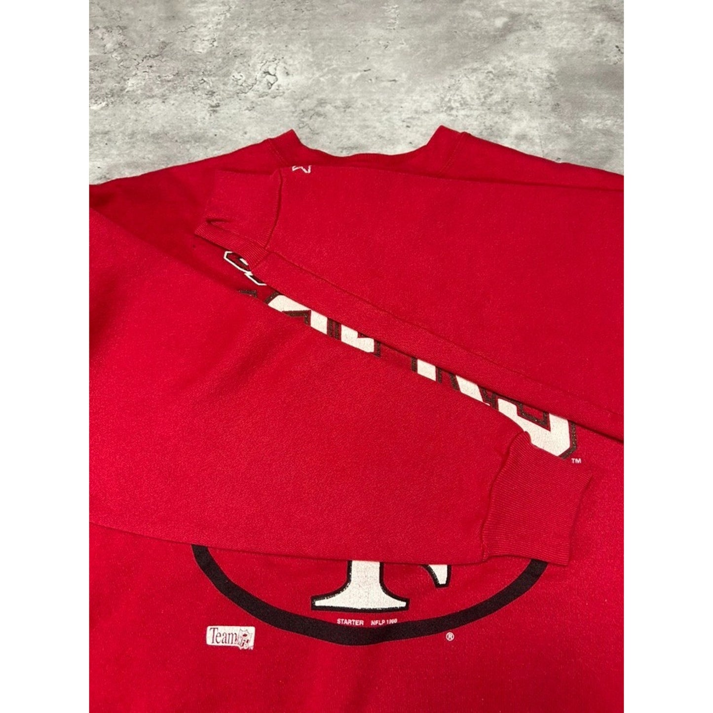 Vintage 1990 San Francisco 49ers NFL Spellout Logo Starter Sweatshirt Size XL