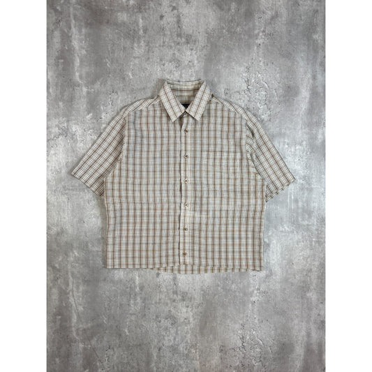 Vintage B.U.M Equipment Plaid Short Sleeve Cropped Button Up Shirt Size Medium