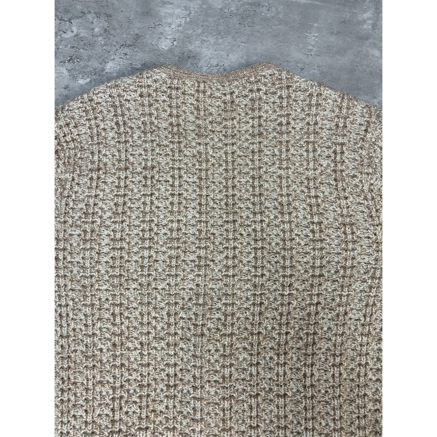 Vintage 80s/90s 3/4 Button Textured Knit Cardigan Sweater Size Large Beige