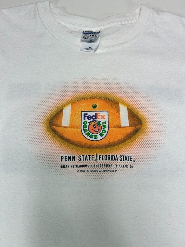 2006 Penn State vs Florida State NCAA Orange Bowl Graphic T-Shirt Size XL White