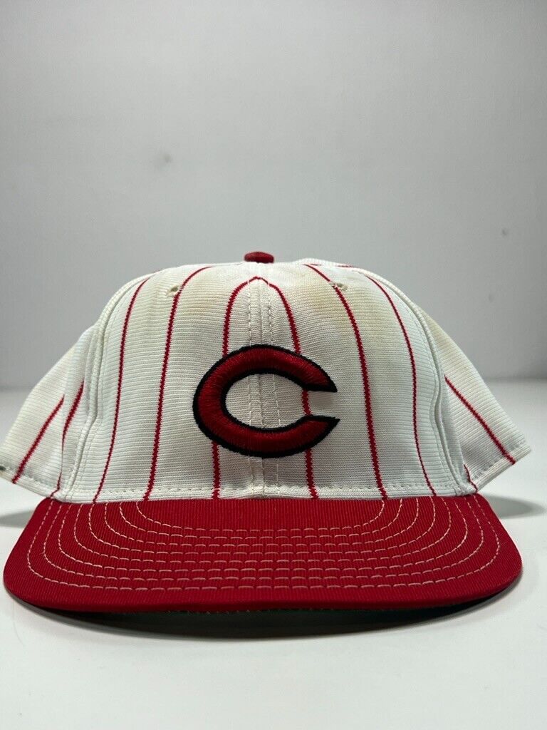 Vintage 90s Cincinatti Reds MLB Embroidered Pinstripe Fitted Hat Size 7 1/2