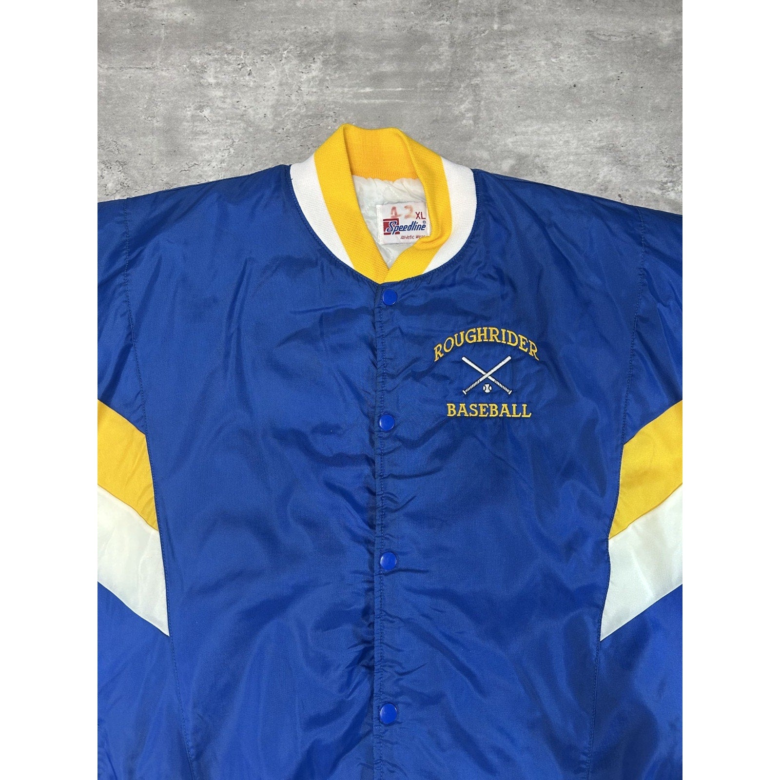 Vintage 90s Roughrider Baseball Embroidered Nylon Varsity Bomber Jacket Size XL