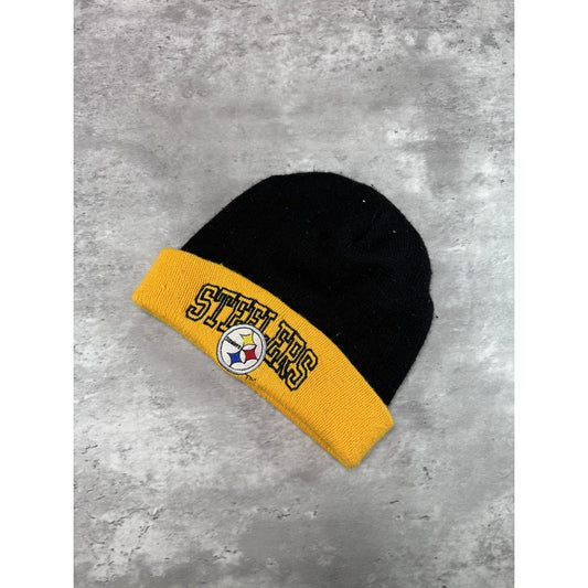 Vintage 90s Pittsburgh Steelers NFL Embroidered Spellout Beanie Hat OSFA