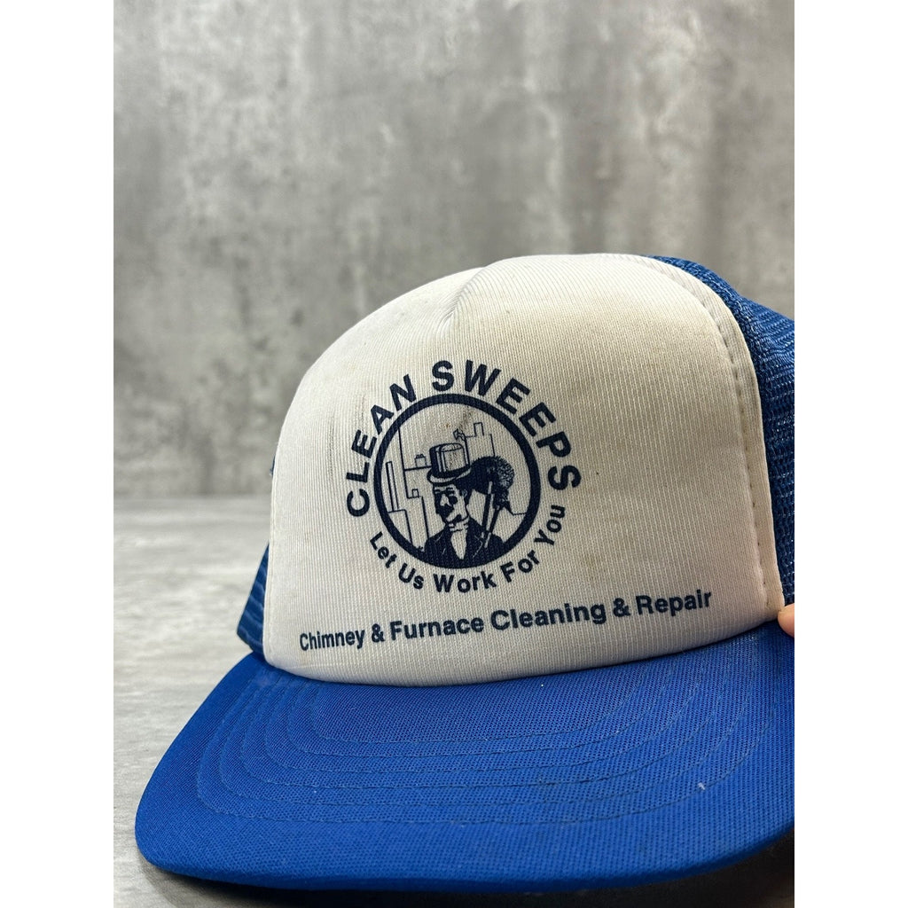 Vintage 90s Clean Sweep Chimney Cleaning Graphic Trucker Snapback Hat OSFA
