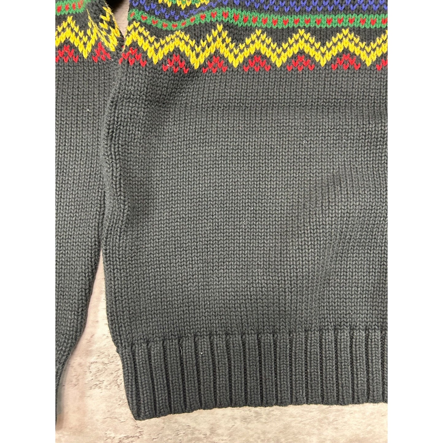 Vintage Polo Ralph Lauren 1/4 Zip Geometric Striped Knit Sweater Sz Large YOUTH