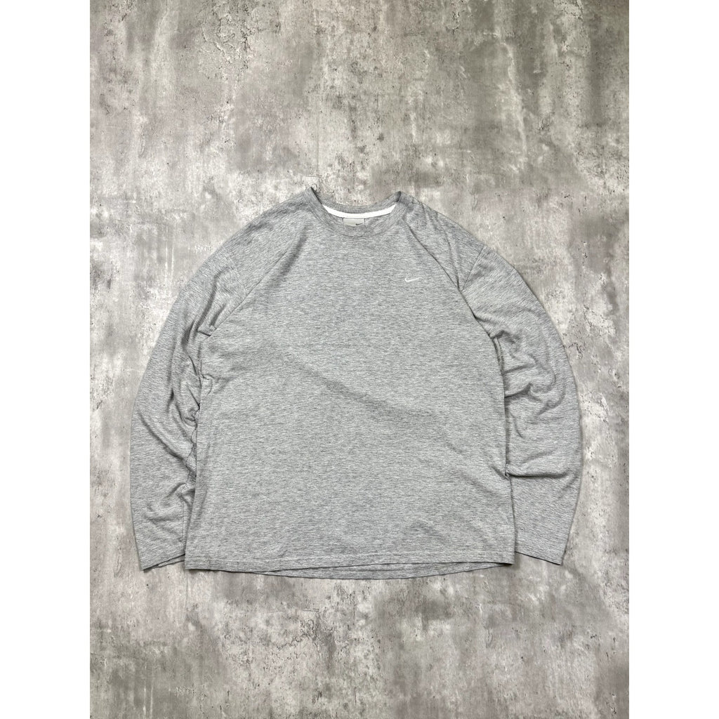 Vintage Nike Embroidered Mini Swoosh Long Sleeve Gray T-Shirt Size XL