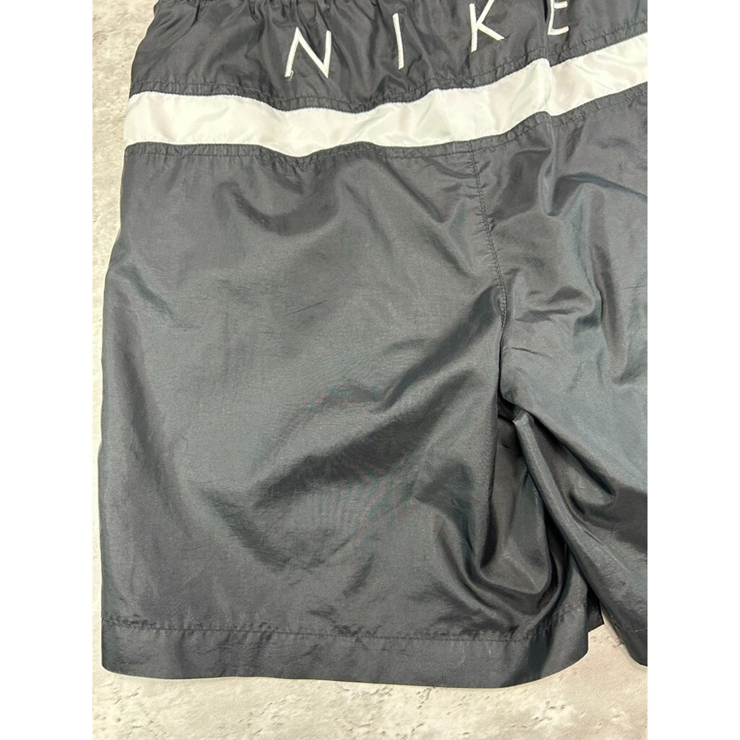 Vintage Nike Embroidered Swoosh Spellout Nylon Shorts Size Small Black