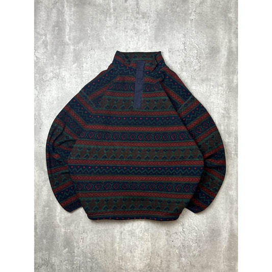 Vintage 90s Van Heusen Abstract Striped 3/4 Button Fleece Sweatshirt Size Large
