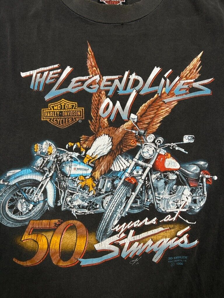 Vintage 1990 3D Emblem Harley Davidson 50 Years At Sturgis T-Shirt Size Medium
