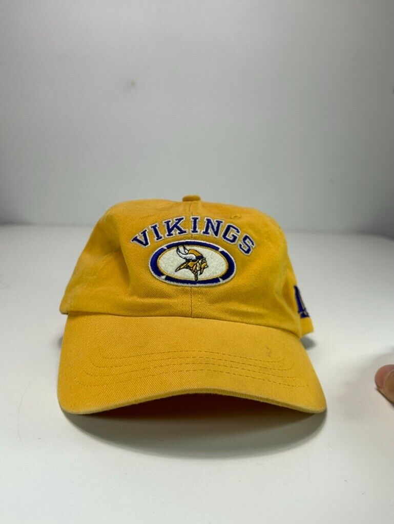 Vintage 90s Minnesota Vikings NFL Logo Athletic Strapback Hat OSFA Yellow