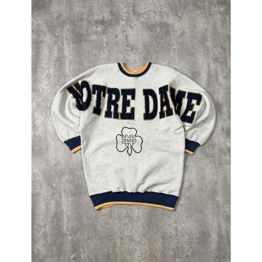 Vintage 90s Notre Dame NCAA Embroidered Arm To Arm Spellout Sweatshirt Sz Large