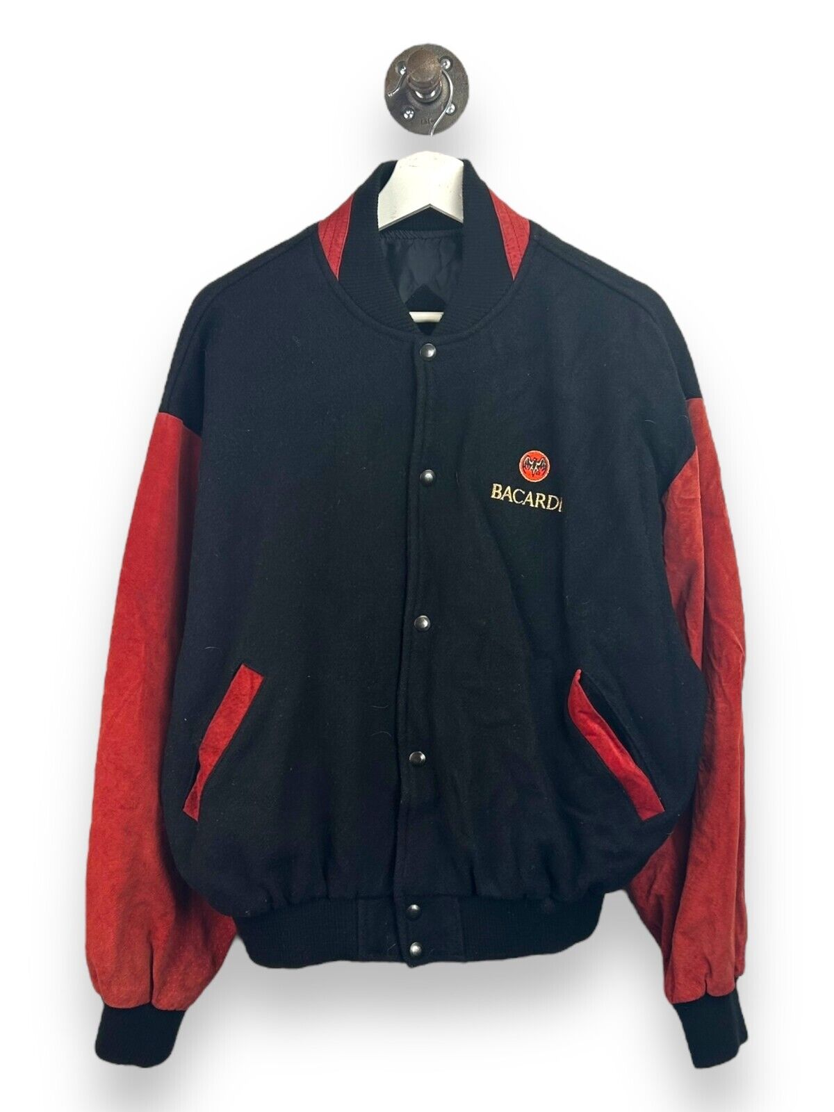 Vintage 90s Bacardi Embroidered Logo 2 Tone Bomber Jacket Size Large