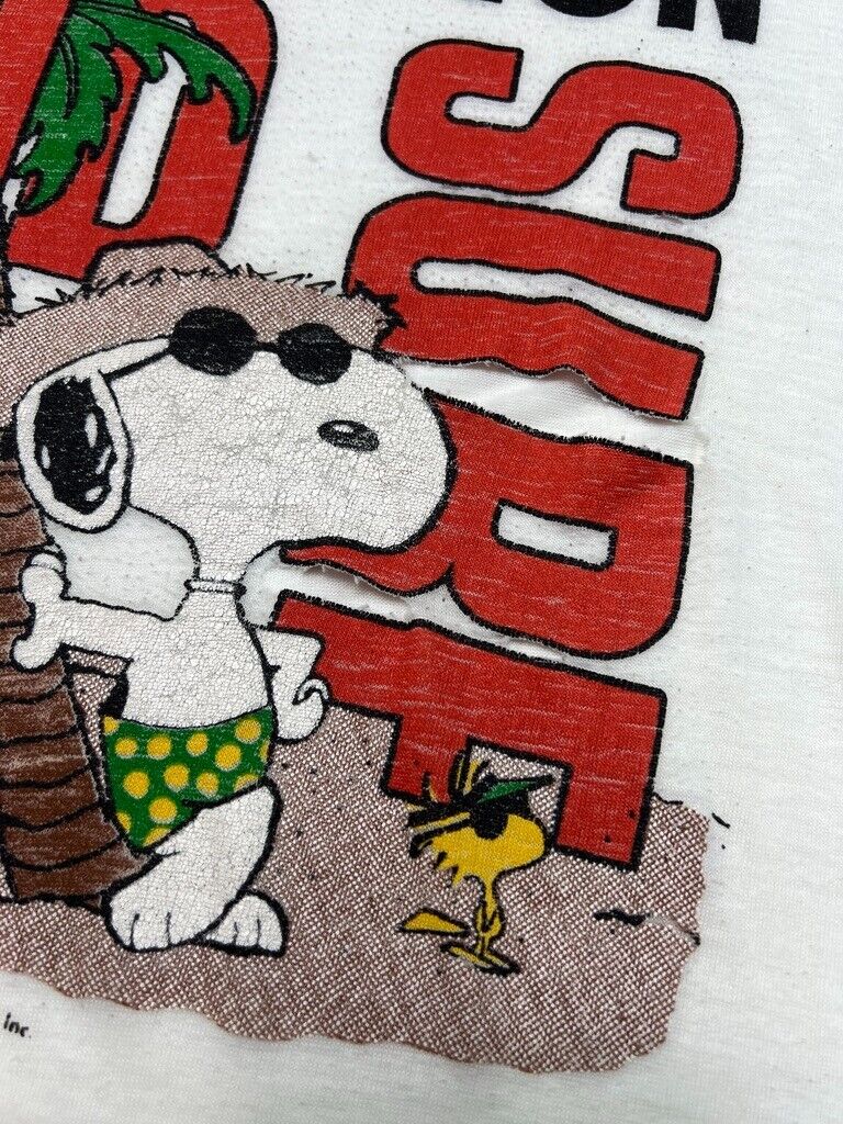 Vintage 80s Peanuts Snoop & Woodstock Sand Surf & Sun Graphic T-Shirt Size Large